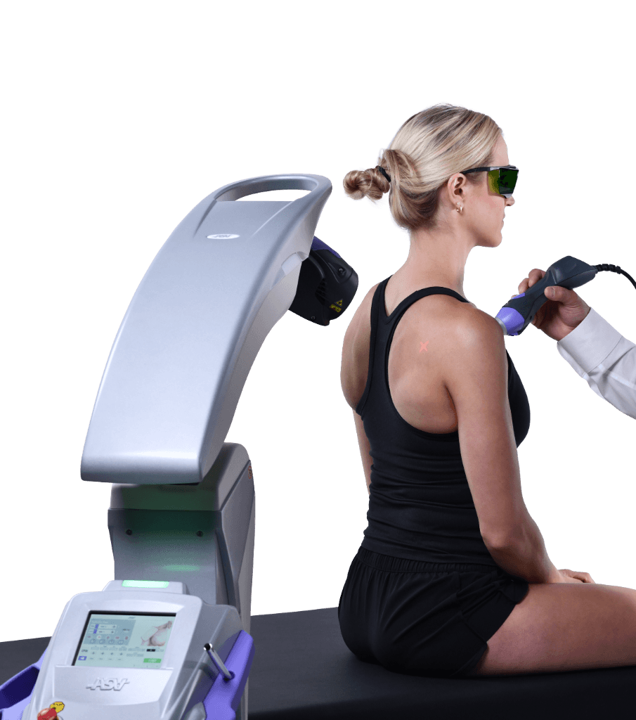 MLS Laser back treatment with handheld device